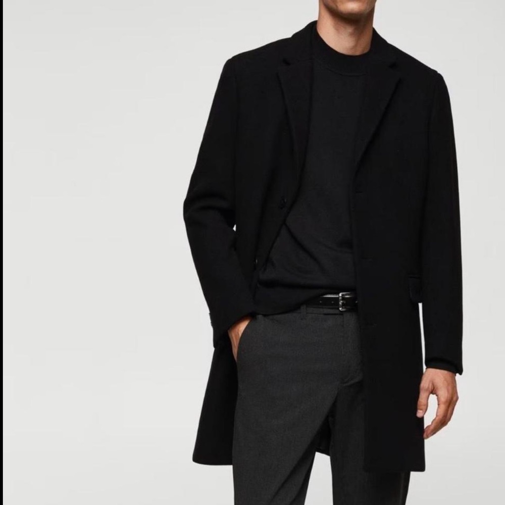 MANGO Men’s Long Wool Coast Black NEW